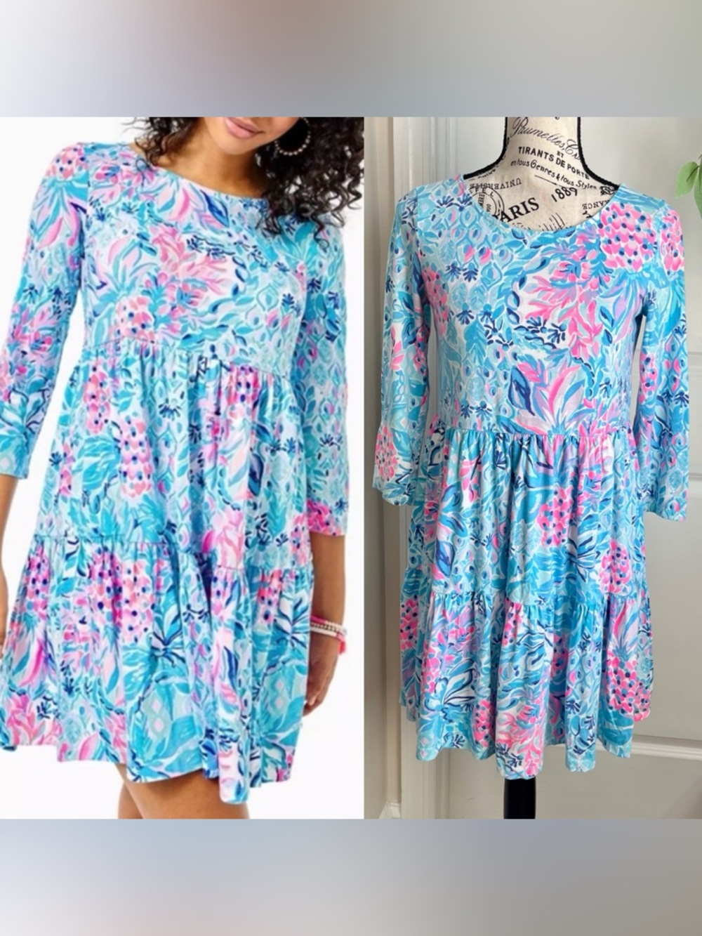 Lilly Pulitzer Geanna Swing Floral Tiered Dress Blue Sz XS